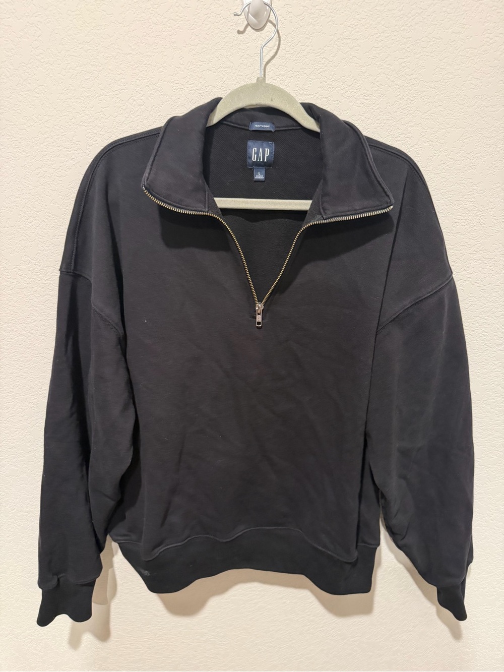 GAP Men's Black Half-Zip Sweatshirt with Gold Zipper